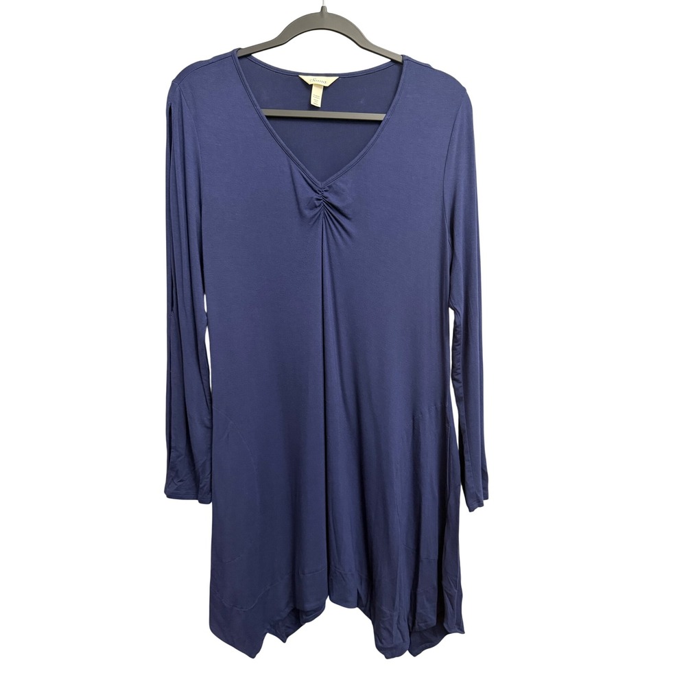 Soma Womens Navy Blue Long Sleeve V-Neck Sharkbite Tunic Top Small Pockets